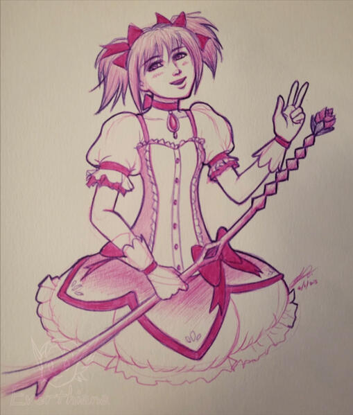 Traditional art fanart of Madoka from Puella Magi Madoka Magica