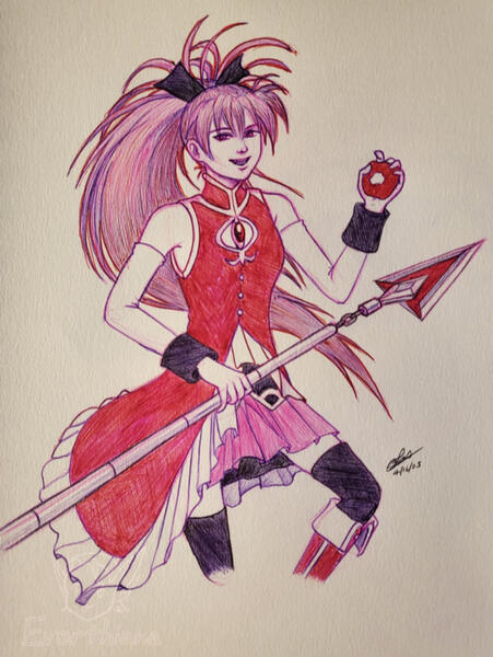 Traditional art fanart of Kyoko from Puella Magi Madoka Magica