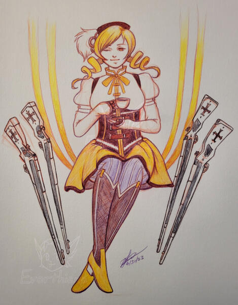 Traditional art fanart of Mami from Puella Magi Madoka Magica