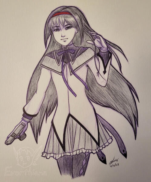 Traditional art fanart of Homura from Puella Magi Madoka Magica